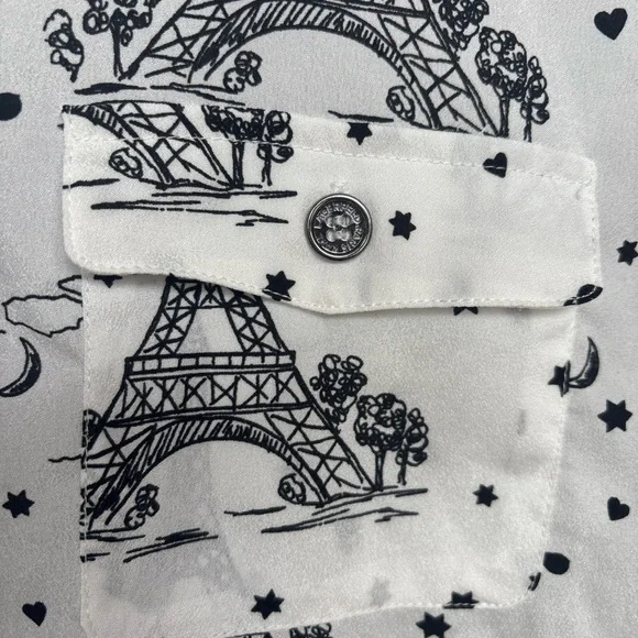 Karl Lagerfeld Paris Whimsical XL White Long Sleeve Eiffel Tower Print Blouse - Picture 3 of 6